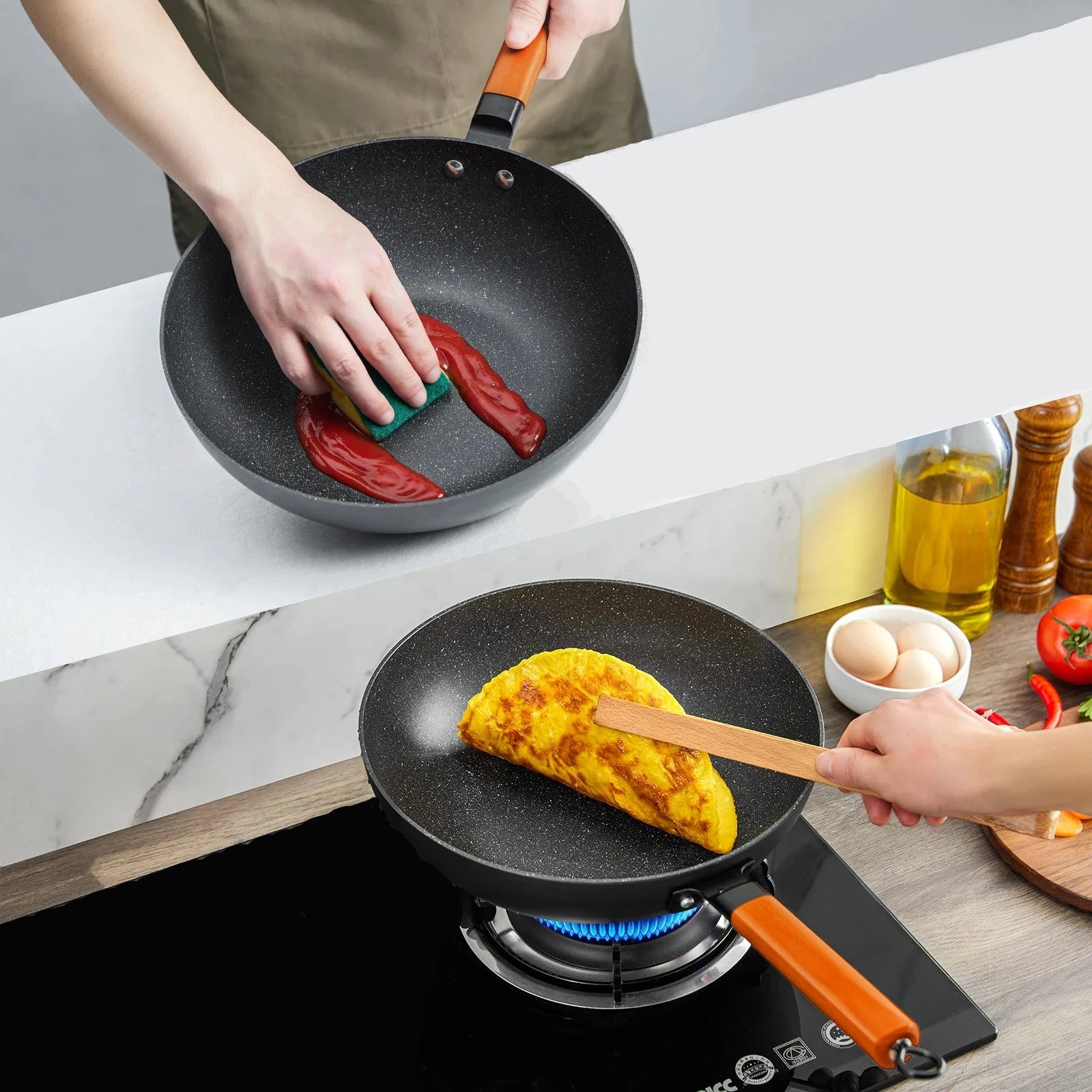 Wok antiadhésif à induction en aluminium - SHINSEI 30cm La maison du wok